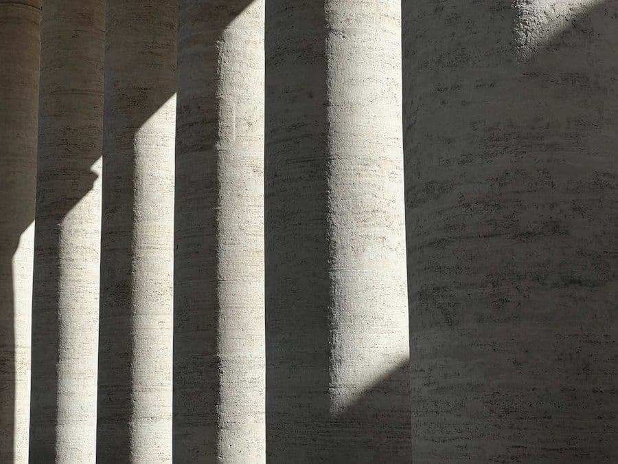 Travertine columns in raking light